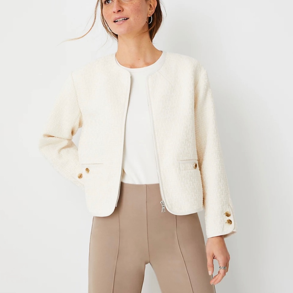 Ann Taylor Tweed Cardigan Jacket Zip Front 555824